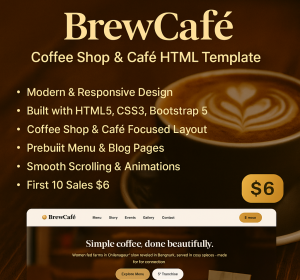 BrewCafe – Coffee Shop, Cafe, Restaurant & Bakery HTML Template